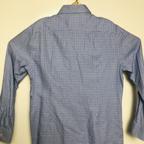 Hugo Boss Blue Herringbone Windowpane Check L/S Cotton Btn Down Mens Size 16/34 - Picture 5 of 5